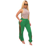 Lady's Fashion Side Slit Drawstring Casual Loose Pants Black Yellow Green Blue Gray S-2XL
