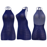 Women Sexy Halter Sleeveless Backless Sexy Mini Dress Club Wear Night Wear Party Dress Black Navy Blue Pink S-2XL