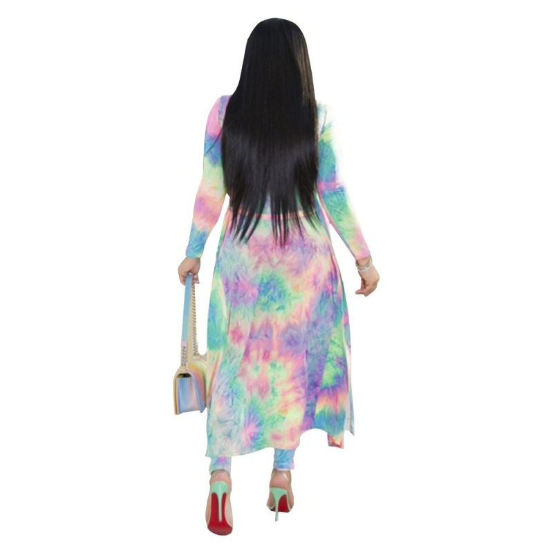 Women Fashion Print Tie Dye Two Piece Set Purple S-4XL