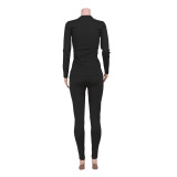 Basic Solid Color Black Long Sleeve Casual Wear Two Pieces Set S-XL
