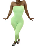 Wholesale Solid Color Basic Strapless Slim Sexy Tight Jumpsuit Blue Black Wine Red Fluorescent Green S-XL