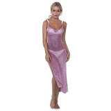 New Solid Color Sleeveless V-neck Backless Women Knitting Beach Dress Purple Pink Gold Pink Black Silver