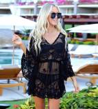 Women Solid Color Mesh See Through Cover Up White Black