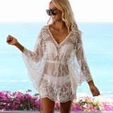 Women Solid Color Mesh See Through Cover Up White Black