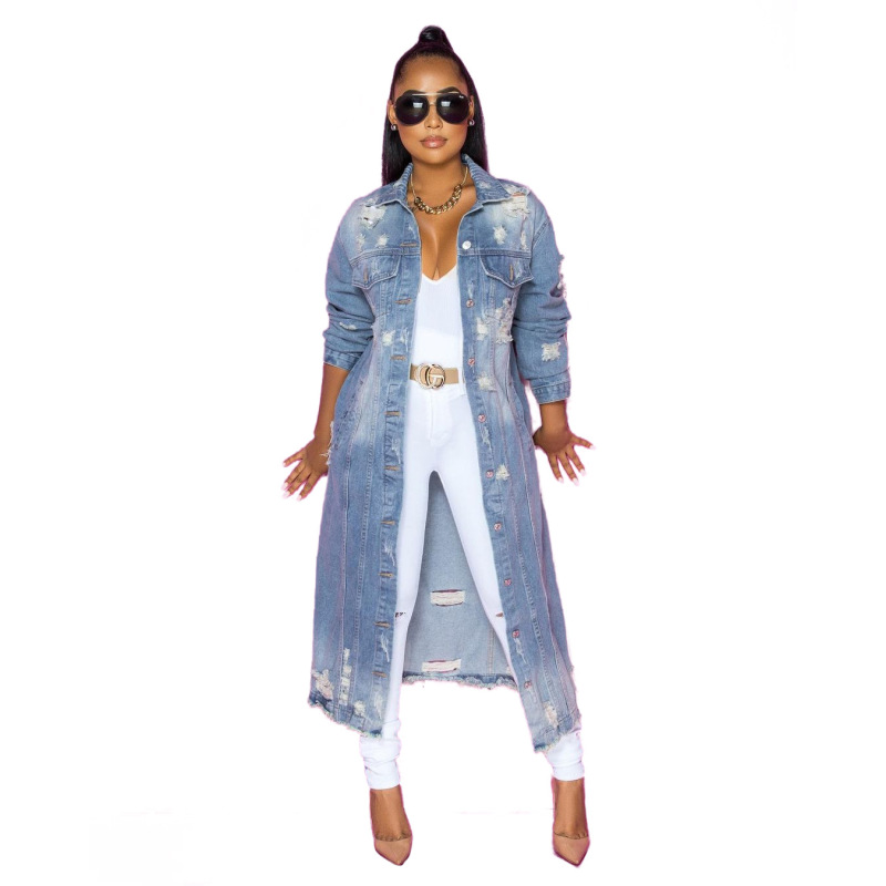 Women Jean Long Coat  S-XXL