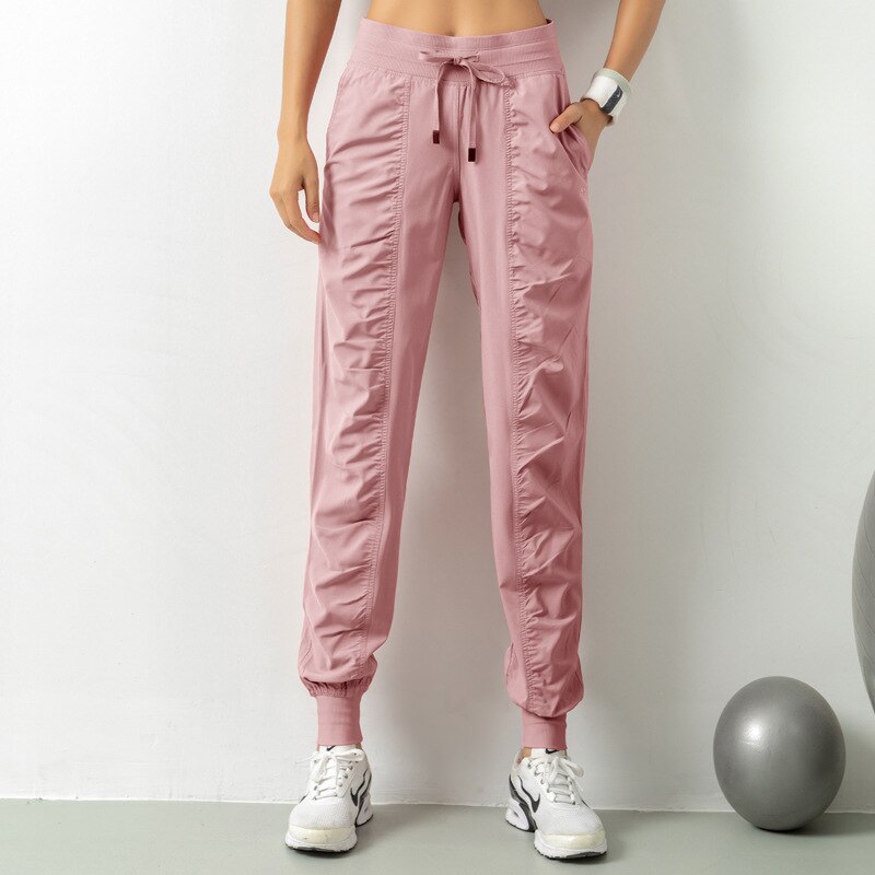 Hot Sell Women's Lightweight Joggers Pants With Pockets Drawstring Workout Yoga Running Pants Elastic Waist Wrinkle Front 2XL