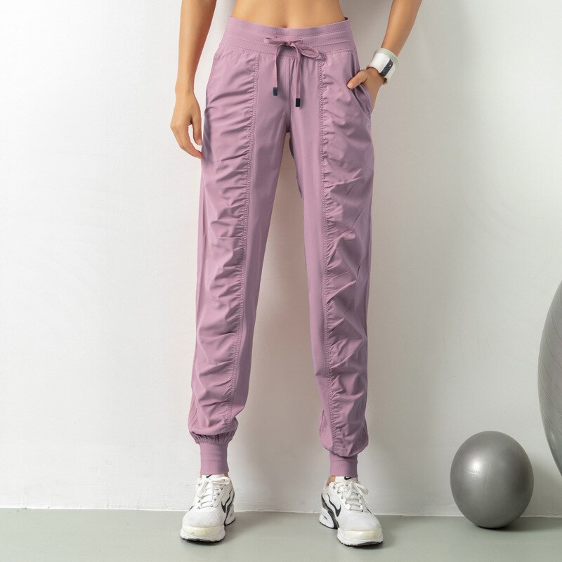 Hot Sell Women's Lightweight Joggers Pants With Pockets Drawstring Workout Yoga Running Pants Elastic Waist Wrinkle Front 2XL