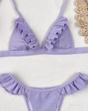 Women Sexy Rib-knit Ruffle Bikini Two-piece Swimsuit Purple S-L