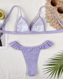 Women Sexy Rib-knit Ruffle Bikini Two-piece Swimsuit Purple S-L