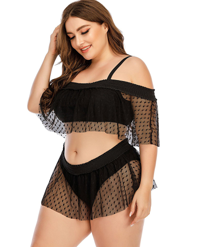 Women Plus Size Solid Color Two Piece Swimwear Black L-5XL