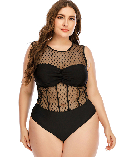 Women Plus Size Mesh See Through One Piece Swimwear L-5XL