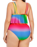Women Rainbow Color High Waist Plus Size Swimwear L-5XL