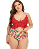  Women Ruffle High Waist Plus Size Swimsuit Red Yellow Orange Blue L-5XL 