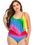 Women Rainbow Color High Waist Plus Size Swimwear L-5XL