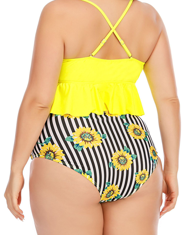  Women Ruffle High Waist Plus Size Swimsuit Red Yellow Orange Blue L-5XL 