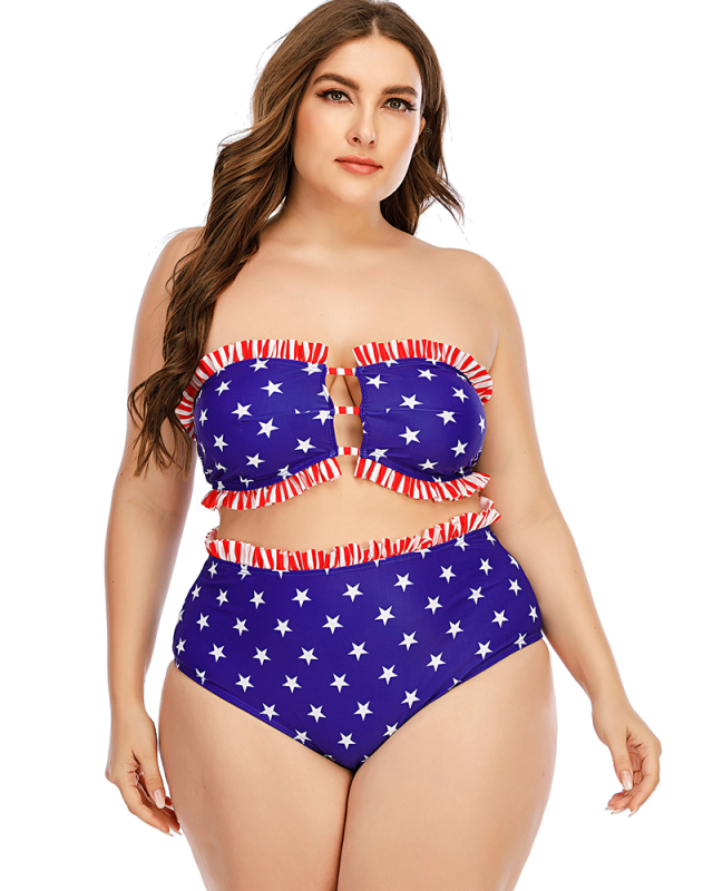 Women Off Shoulder High Waist Two Piece Swimwear S-4XL