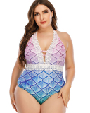 New Women Mermaid Tie-dye Pink One Piece Plus Size Swimwear Pink L-5XL