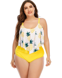 Women Strap High Waist Two Piece Plus Size Swimwear Pink Yellow Green White L-5XL