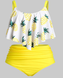 Women Strap High Waist Two Piece Plus Size Swimwear Pink Yellow Green White L-5XL
