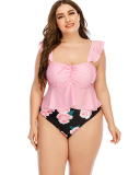  Sexy Cute High Waist Two Piece Women Plus Size Swimwear Pink L-5XL