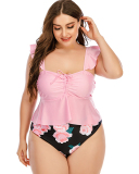  Sexy Cute High Waist Two Piece Women Plus Size Swimwear Pink L-5XL