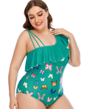 Fashion Ruffles One Piece Women Plus Size Swimsuit Green Black L-5XL