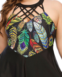  Women Hollow Out Backless Two Piece Plus Size Swimwear Butterfly Feather L-5XL