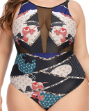 Women Stylish Mesh See Through Sleeveless One Piece Plus Size Swimwear Black L-5XL