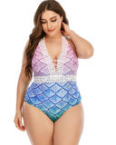 New Women Mermaid Tie-dye Pink One Piece Plus Size Swimwear Pink L-5XL