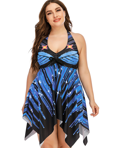  Women Halter V-Neck Sexy Irregular Dress Plus Size Swimsuit L-5XL