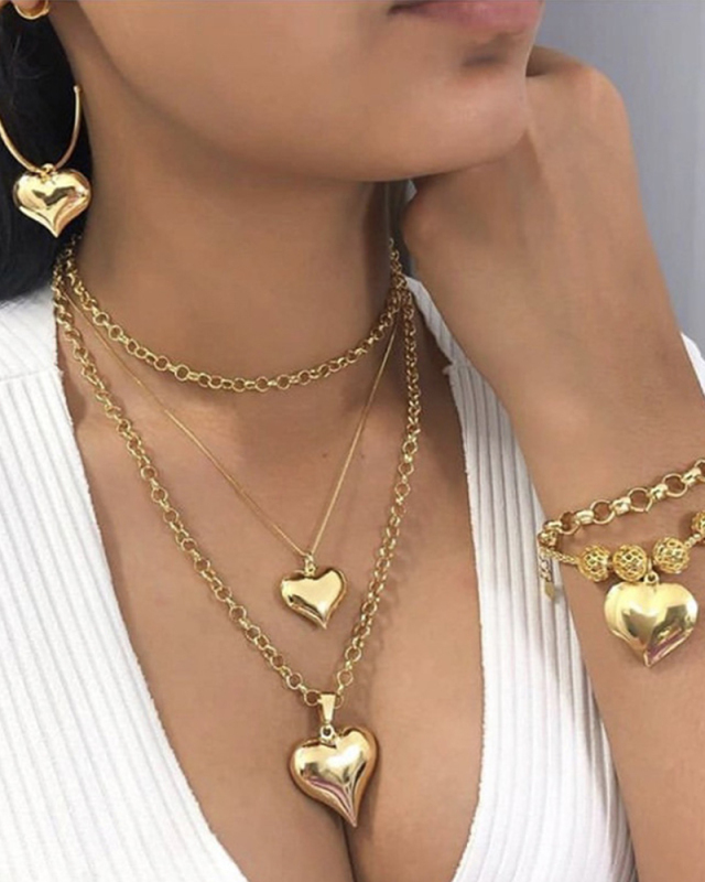 Necklaces Wedding-Jewelry Multilayer Gifts Heart-Pendants Geometric Girlfriend Women Gold