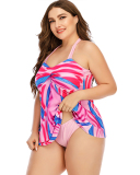  Sexy Women's Halter Neck Backless Two Piece Plus Size Swimsuit Pink L-5XL