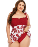 New Ruched Butterfly Printed Women Plus Size Swimwear Pink Yellow Red Blue Rose Red L-5XL