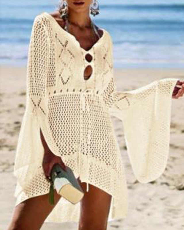 Sexy Cover Up Crochet Bikini Women Swimsuit Cover-up Beach Bathing Suit Beach Wear Knitting Swimwear Mesh Beach Dress Tunic Robe