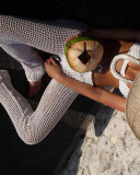 Beach Handmade Crochet Hollow Out Bandage Elastic Waist Shell Pants Sunscreen Fishing Net Trouser