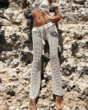 Beach Handmade Crochet Hollow Out Bandage Elastic Waist Shell Pants Sunscreen Fishing Net Trouser