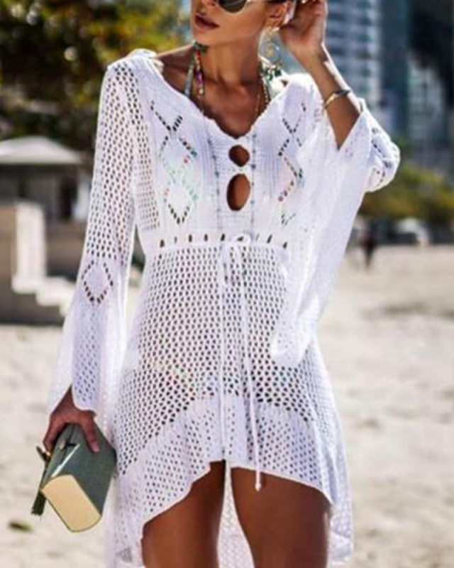 Sexy Cover Up Crochet Bikini Women Swimsuit Cover-up Beach Bathing Suit Beach Wear Knitting Swimwear Mesh Beach Dress Tunic Robe