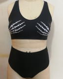 Women Sexy High Waist Two Piece Plus Size Swimwear Pink Black L-5XL