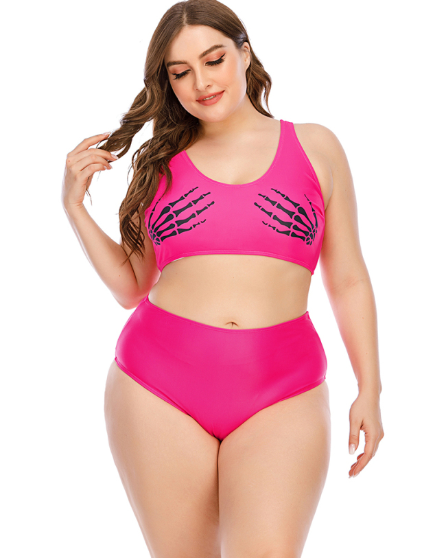Women Sexy High Waist Two Piece Plus Size Swimwear Pink Black L-5XL