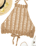 Sexy Crochet Bikini Crop Top Women Crochet Boho Beach Camisoles Bikini Bralette Halter Knitted HollowOut Bra Backless Beachwear Tank Top