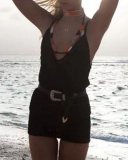 Hand Crochet Mini Dress low-cut back fitted halter Beach Dress short mini length