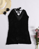 Hand Crochet Mini Dress low-cut back fitted halter Beach Dress short mini length