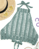 Sexy Crochet Bikini Crop Top Women Crochet Boho Beach Camisoles Bikini Bralette Halter Knitted HollowOut Bra Backless Beachwear Tank Top
