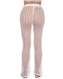 Sexy Long Solid Hollow Out Cover Up Beach Women Pants Breathable Loose Wide Leg Fashion Summer Crochet Knitted Holiday