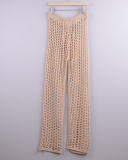 Sexy Long Solid Hollow Out Cover Up Beach Women Pants Breathable Loose Wide Leg Fashion Summer Crochet Knitted Holiday