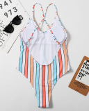 Girl's Stylish Multicolor Stripe High Cut One-piece Swimsuit Green Purple Orange S-XL