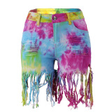 Tie Dye  Fringe Women Hot Shorts S-2XL