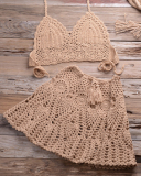 Two-piece Crochet Women Bikini Set Cover Up Swimsuit Swim Skirt Swimwear Bathing Swimdress Beachwear