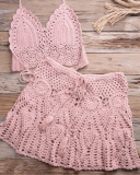 Two-piece Crochet Women Bikini Set Cover Up Swimsuit Swim Skirt Swimwear Bathing Swimdress Beachwear