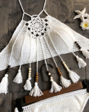 Crochet Bikinis Sexy Halter Tie Knitting New Beach Swimwear Halter Beaded Tassel Crop Top Brazil Bikini Swimsuit Bathing Suit